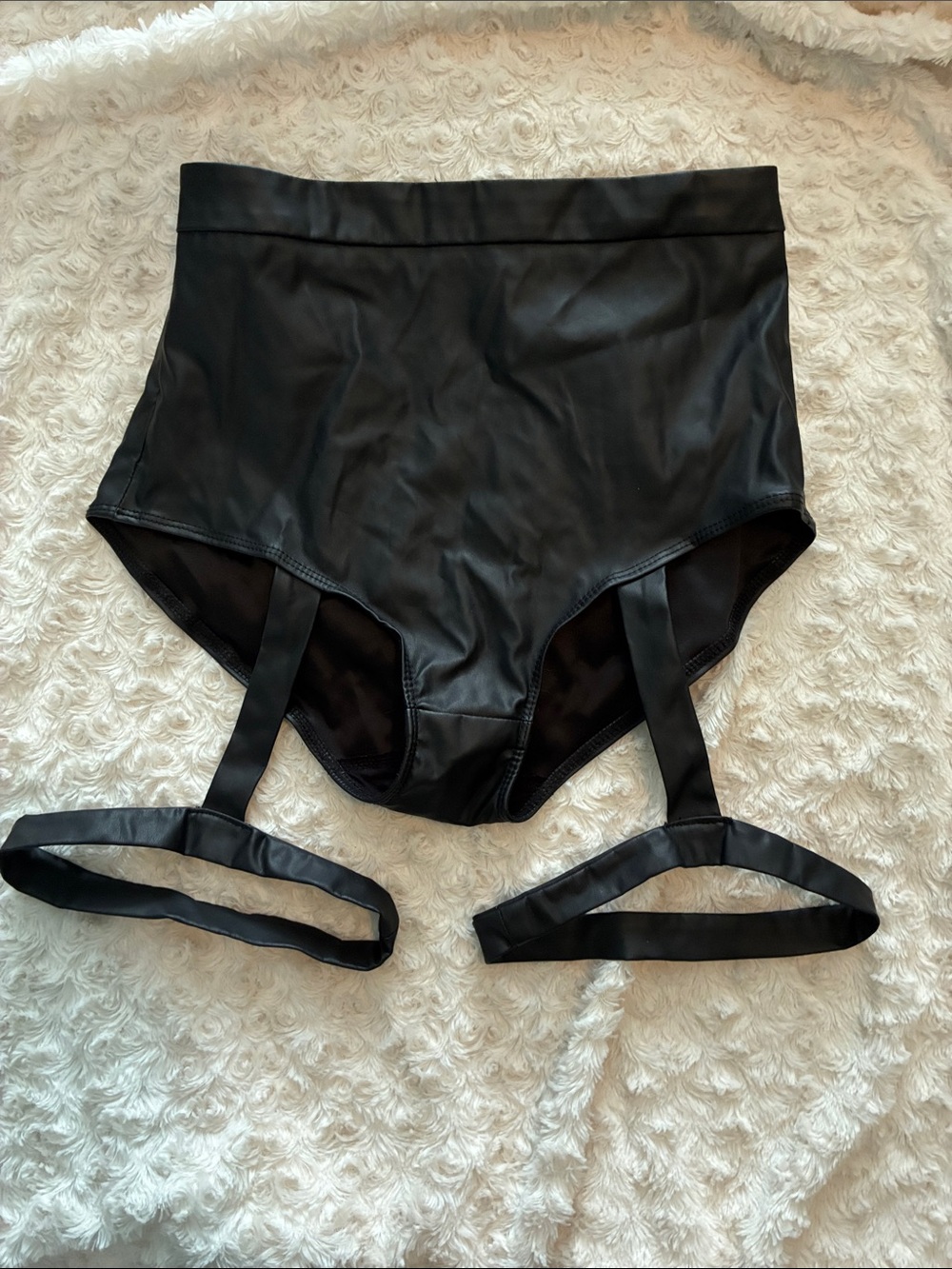 SHEIN Black High-Waist Faux Leather Shorts with Straps